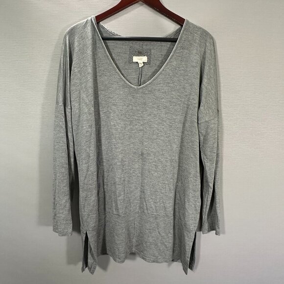 Cupio Top Womens Large Gray Stretch Tee Shirt Long Sleeve Pullover Split Hem - Picture 1 of 7